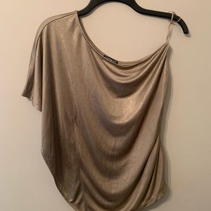 NWT Express one shoulder shimmering tan shirt